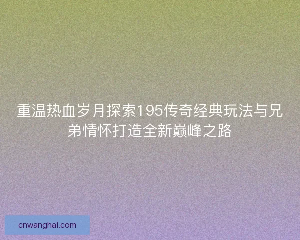 重温热血岁月探索195传奇经典玩法与兄弟情怀打造全新巅峰之路