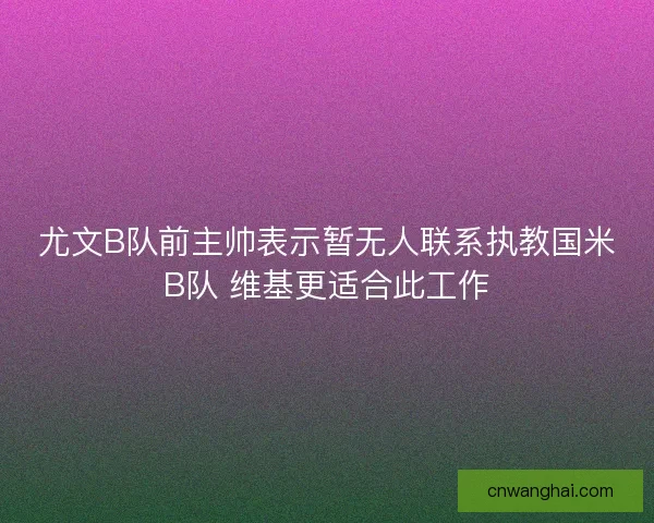 尤文B队前主帅表示暂无人联系执教国米B队 维基更适合此工作